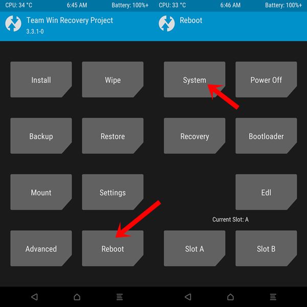 reiniciar el sistema twrp